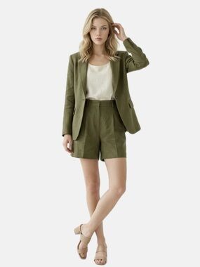Zara Olive High-Waist Pleated Shorts